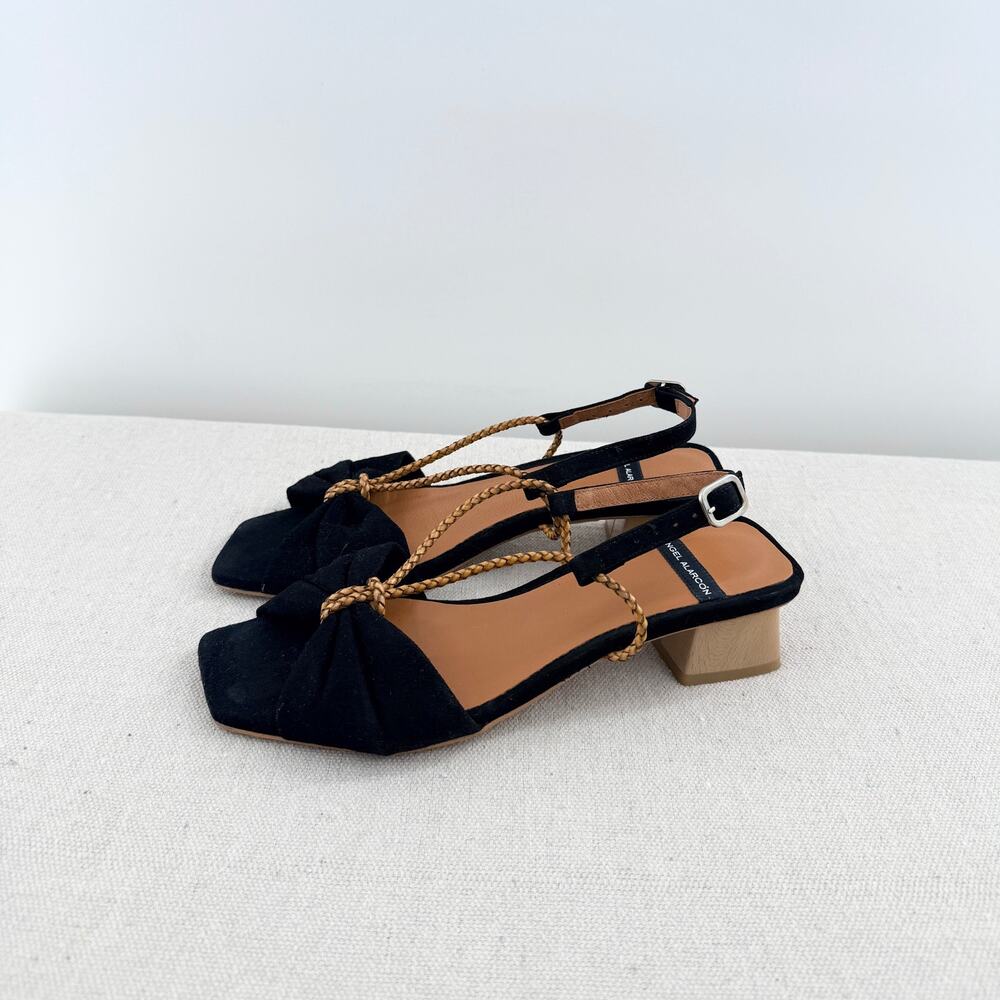 Angel Alarcon Suede Slip On Low Block Heel Slingback Sandals Black Women's EU 37